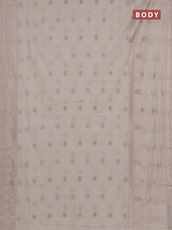 Semi chanderi saree off white with zari woven buttas and long zari woven border