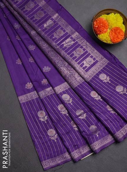 Semi chanderi saree violet with zari woven buttas and long zari woven border