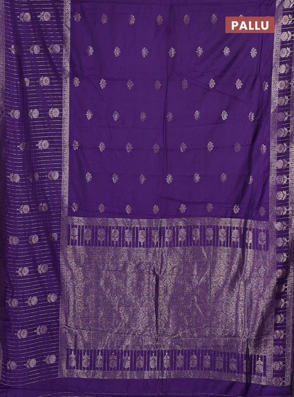 Semi chanderi saree violet with zari woven buttas and long zari woven border