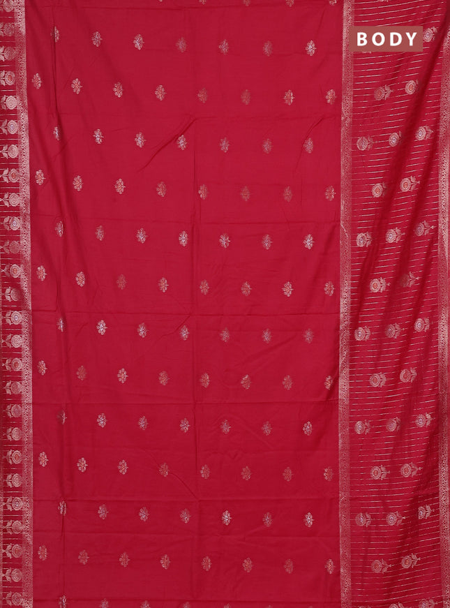 Semi chanderi saree maroon with zari woven buttas and long zari woven border