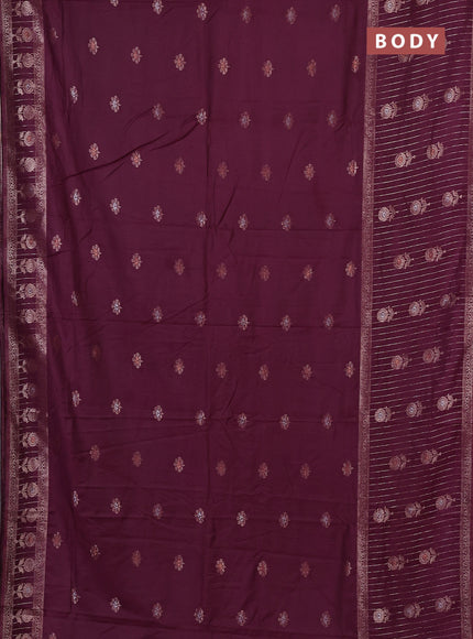 Semi chanderi saree wine shade with zari woven buttas and long zari woven border