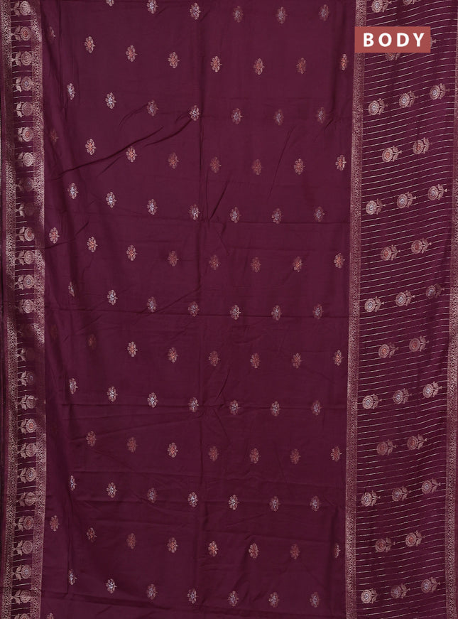 Semi chanderi saree wine shade with zari woven buttas and long zari woven border