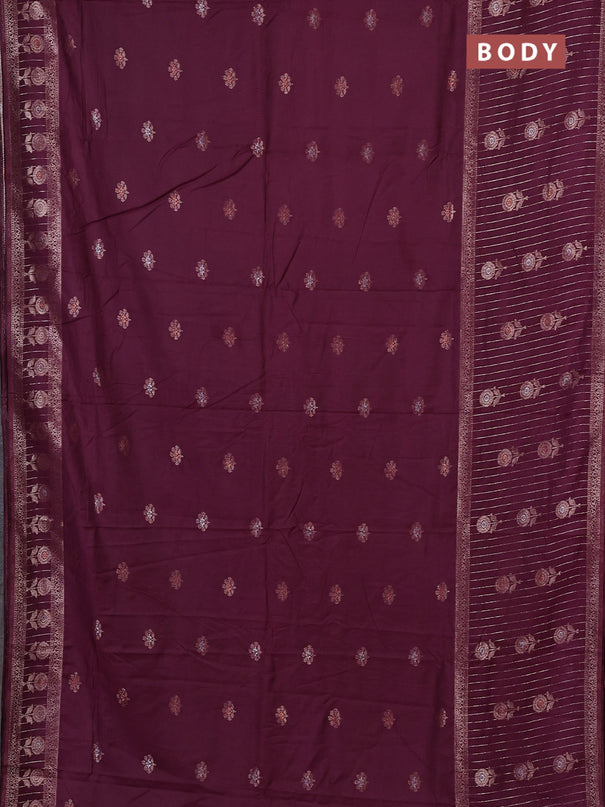 Semi chanderi saree wine shade with zari woven buttas and long zari woven border