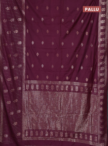 Semi chanderi saree wine shade with zari woven buttas and long zari woven border