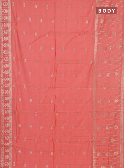 Semi chanderi saree orange with zari woven buttas and long zari woven border