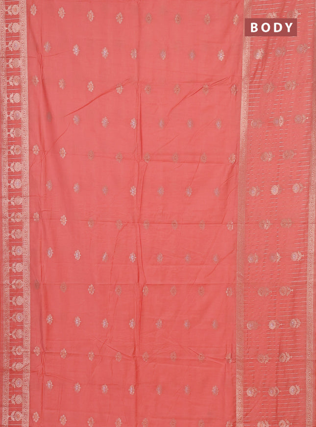 Semi chanderi saree orange with zari woven buttas and long zari woven border