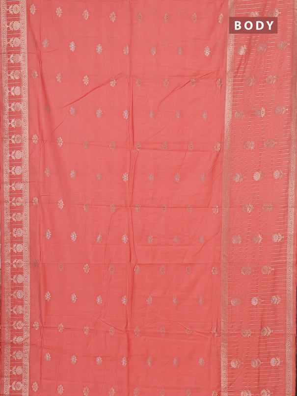 Semi chanderi saree orange with zari woven buttas and long zari woven border
