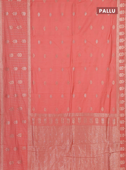 Semi chanderi saree orange with zari woven buttas and long zari woven border