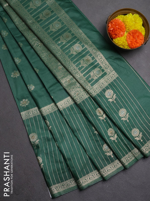Semi chanderi saree green with zari woven buttas and long zari woven border
