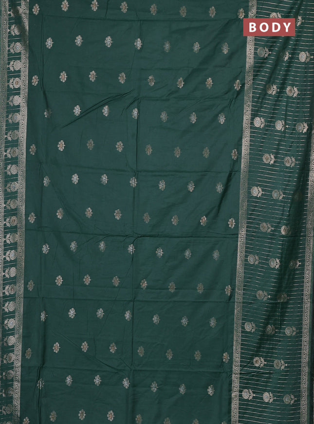 Semi chanderi saree green with zari woven buttas and long zari woven border