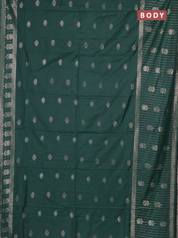 Semi chanderi saree green with zari woven buttas and long zari woven border