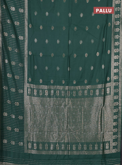 Semi chanderi saree green with zari woven buttas and long zari woven border