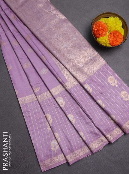 Semi chanderi saree pastel purple with zari woven buttas and long zari woven border