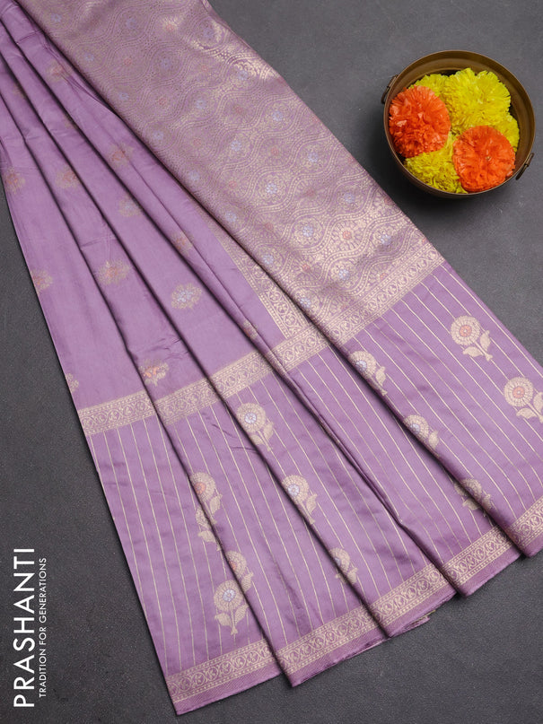 Semi chanderi saree pastel purple with zari woven buttas and long zari woven border