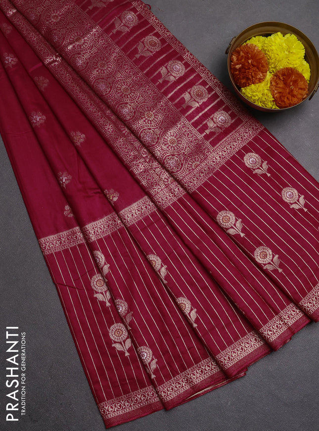 Semi chanderi saree pink with zari woven buttas and long zari woven border