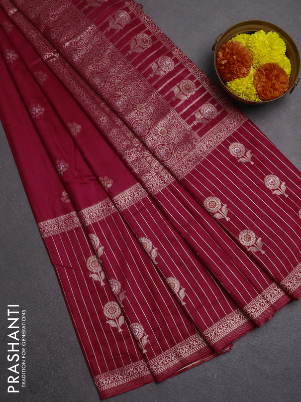 Semi chanderi saree pink with zari woven buttas and long zari woven border