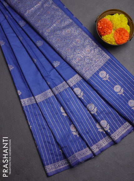 Semi chanderi saree blue shade with zari woven buttas and long zari woven border
