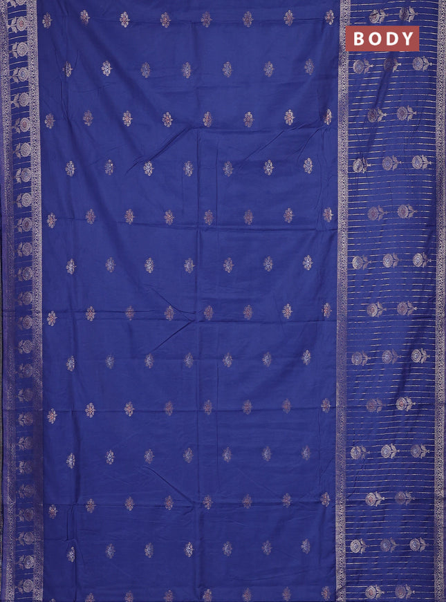 Semi chanderi saree blue shade with zari woven buttas and long zari woven border