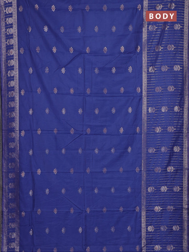 Semi chanderi saree blue shade with zari woven buttas and long zari woven border