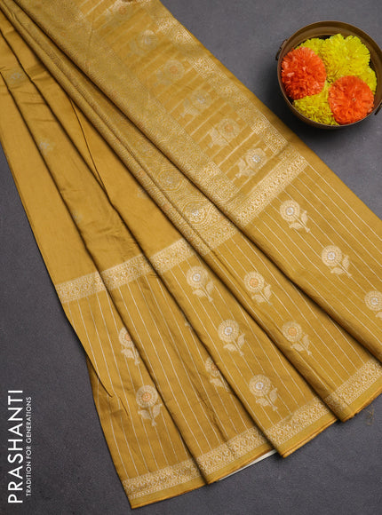 Semi chanderi saree mustard yellow with zari woven buttas and long zari woven border