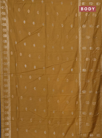Semi chanderi saree mustard yellow with zari woven buttas and long zari woven border