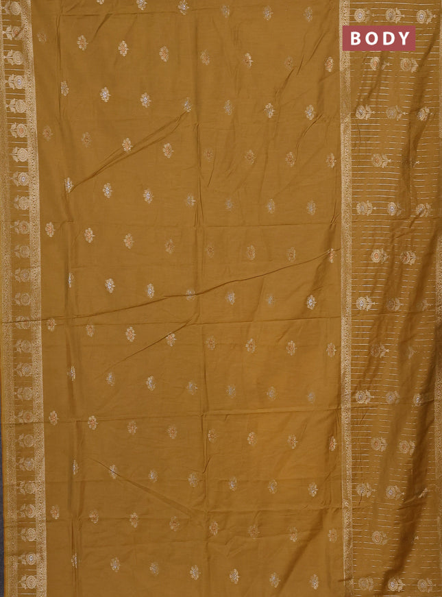 Semi chanderi saree mustard yellow with zari woven buttas and long zari woven border