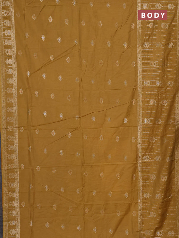 Semi chanderi saree mustard yellow with zari woven buttas and long zari woven border