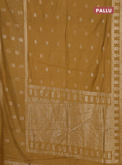 Semi chanderi saree mustard yellow with zari woven buttas and long zari woven border