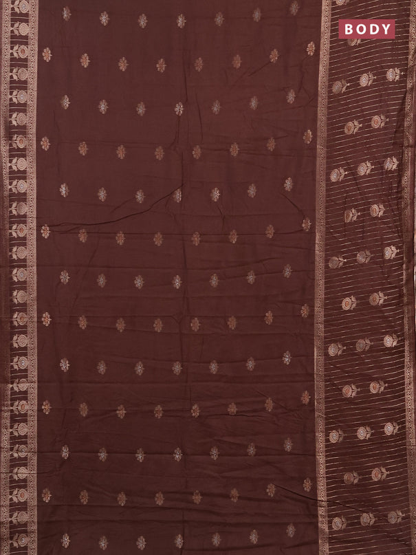 Semi chanderi saree brown with zari woven buttas and long zari woven border