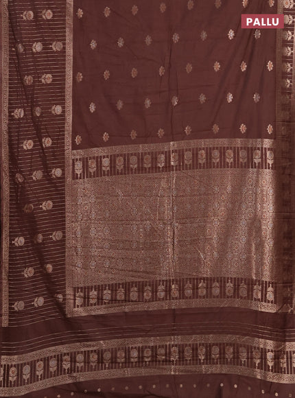 Semi chanderi saree brown with zari woven buttas and long zari woven border