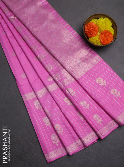 Semi chanderi saree light pink with zari woven buttas and long zari woven border