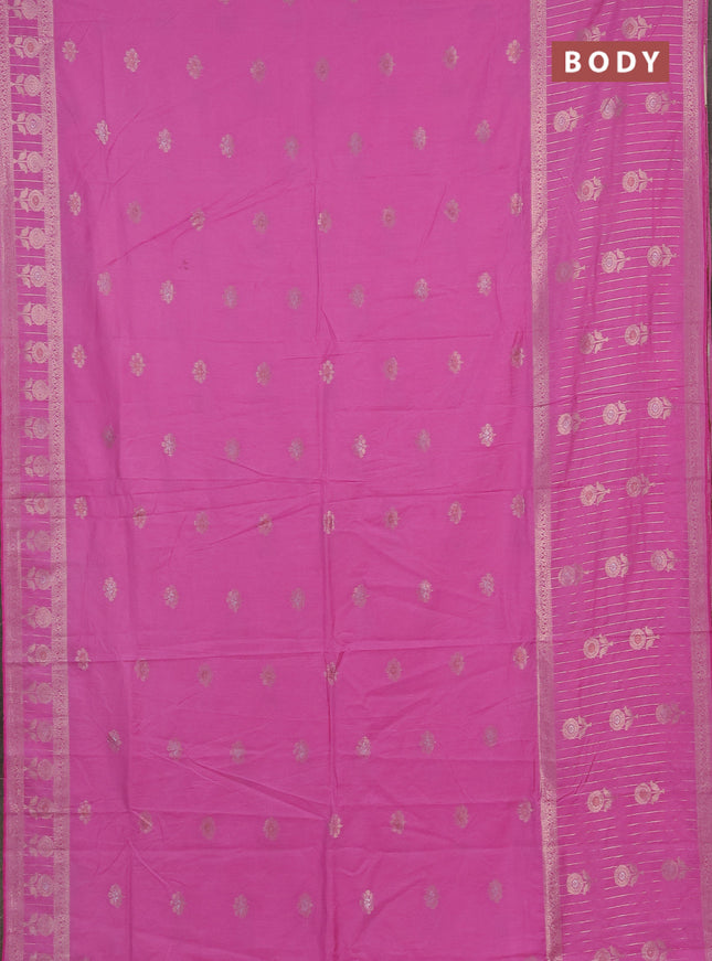 Semi chanderi saree light pink with zari woven buttas and long zari woven border