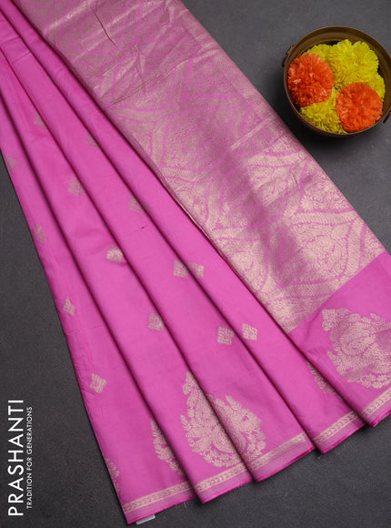 Semi chanderi saree light pink with zari woven buttas and zari woven butta border