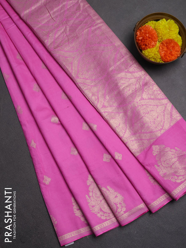 Semi chanderi saree light pink with zari woven buttas and zari woven butta border