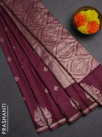 Semi chanderi saree deep wine shade with zari woven buttas and zari woven butta border