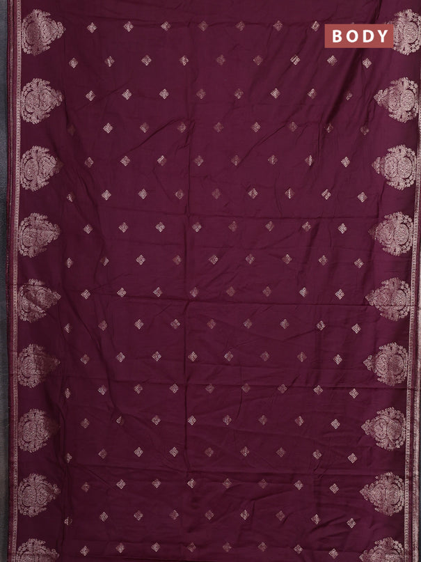 Semi chanderi saree deep wine shade with zari woven buttas and zari woven butta border