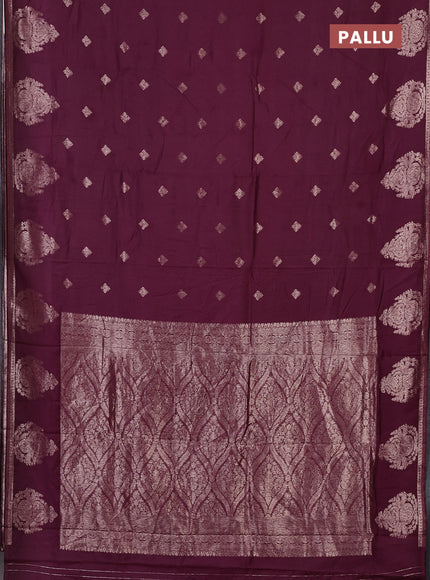 Semi chanderi saree deep wine shade with zari woven buttas and zari woven butta border