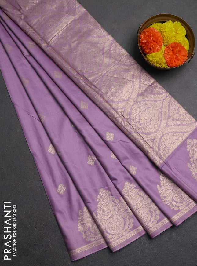 Semi chanderi saree lavender with zari woven buttas and zari woven butta border