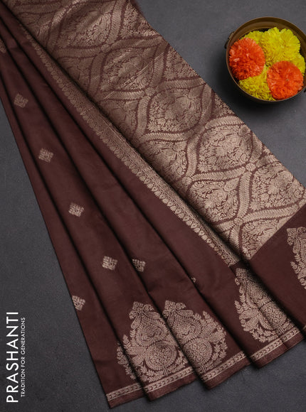 Semi chanderi saree brown with zari woven buttas and zari woven butta border
