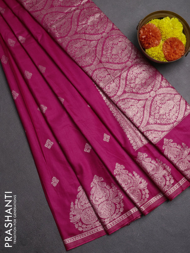 Semi chanderi saree pink with zari woven buttas and zari woven butta border