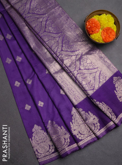 Semi chanderi saree violet with zari woven buttas and zari woven butta border