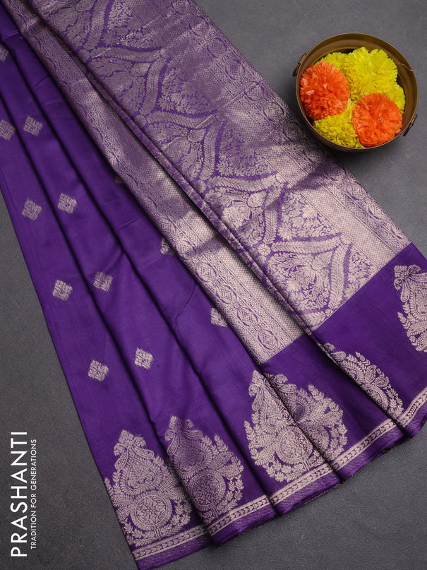 Semi chanderi saree violet with zari woven buttas and zari woven butta border