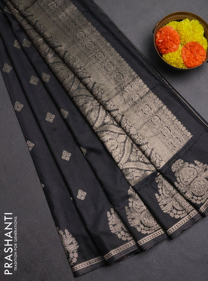 Semi chanderi saree black with zari woven buttas and zari woven butta border