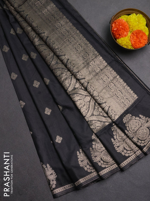 Semi chanderi saree black with zari woven buttas and zari woven butta border