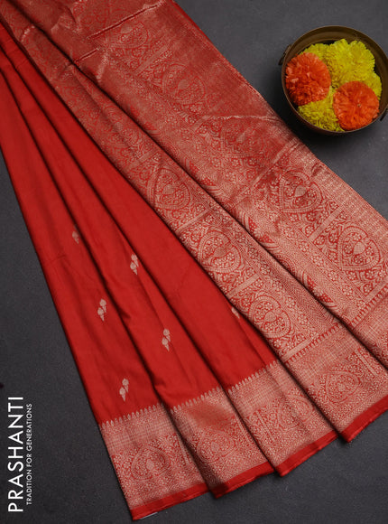 Semi chanderi saree red with zari woven buttas and zari woven border