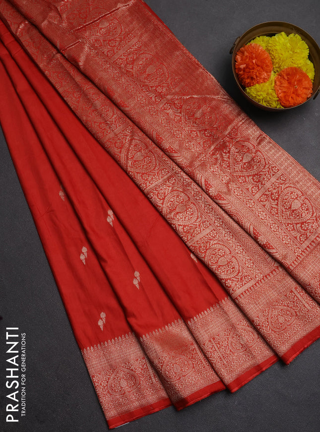 Semi chanderi saree red with zari woven buttas and zari woven border