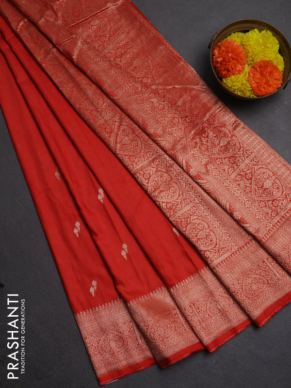 Semi chanderi saree red with zari woven buttas and zari woven border