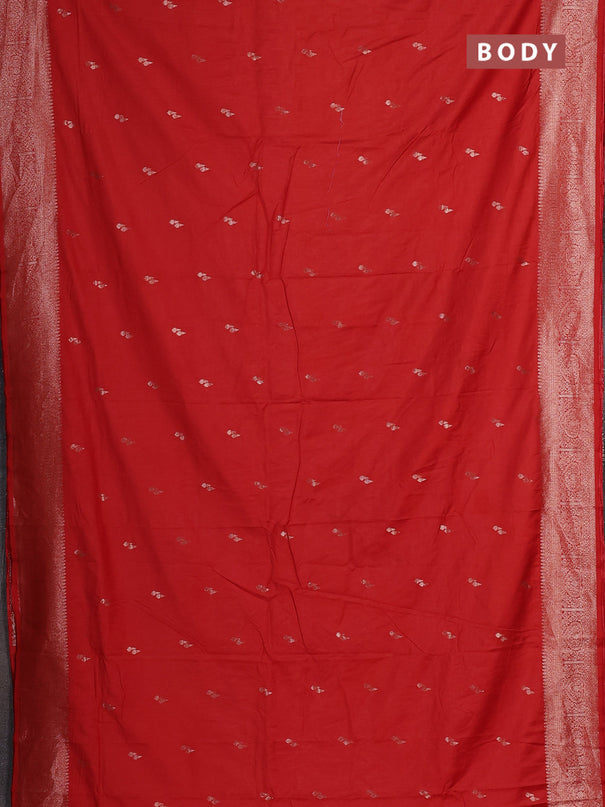 Semi chanderi saree red with zari woven buttas and zari woven border