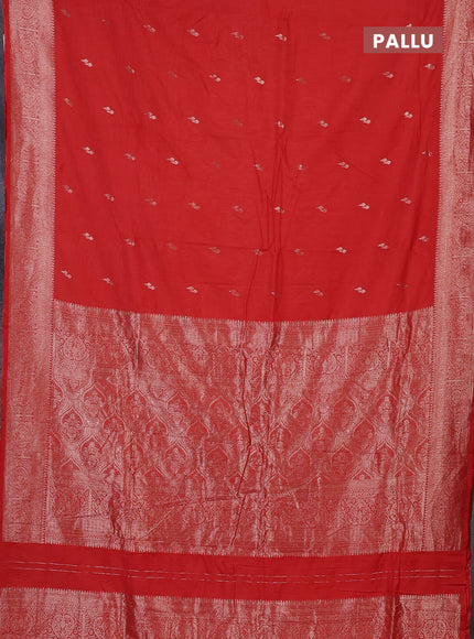 Semi chanderi saree red with zari woven buttas and zari woven border