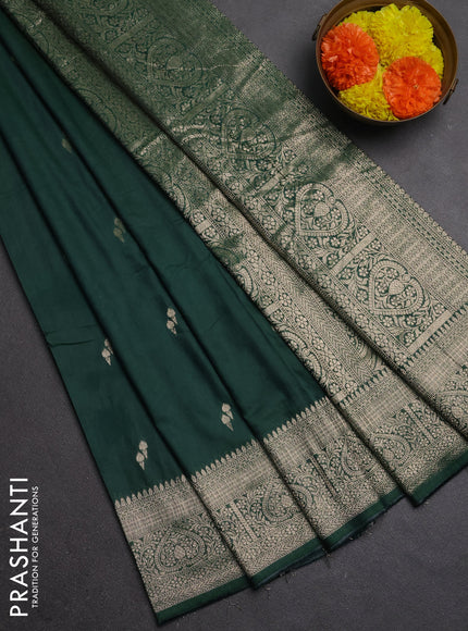 Semi chanderi saree green with zari woven buttas and zari woven border